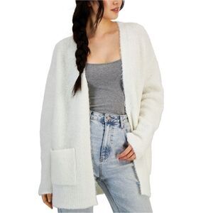Hooked Up by IOT Womens Boucle Open-Front Cardigan Sweater, White, NWT